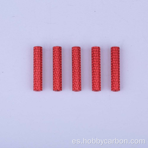 Separadores de aluminio rojo M3 moleteados redondos en stock